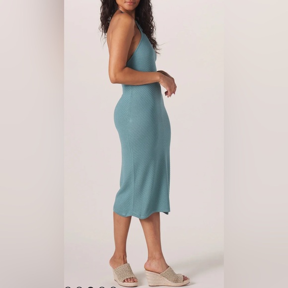 THE NORMAL BRAND Sz XL Desi Halter Dress in Turquoise Blue Midi Rib Sweater Knit - Picture 1 of 16